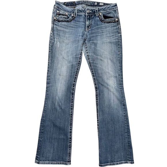 Miss Me Easy Boot Jeans Womens 30 Distressed Flawed Inner Thigh Wear Stretch - Picture 3 of 10